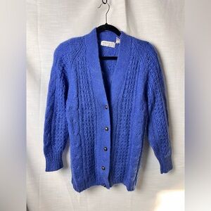 Vintage Karen Scott Mohair Chunky Knit Cardigan Sweater Blue - Size S